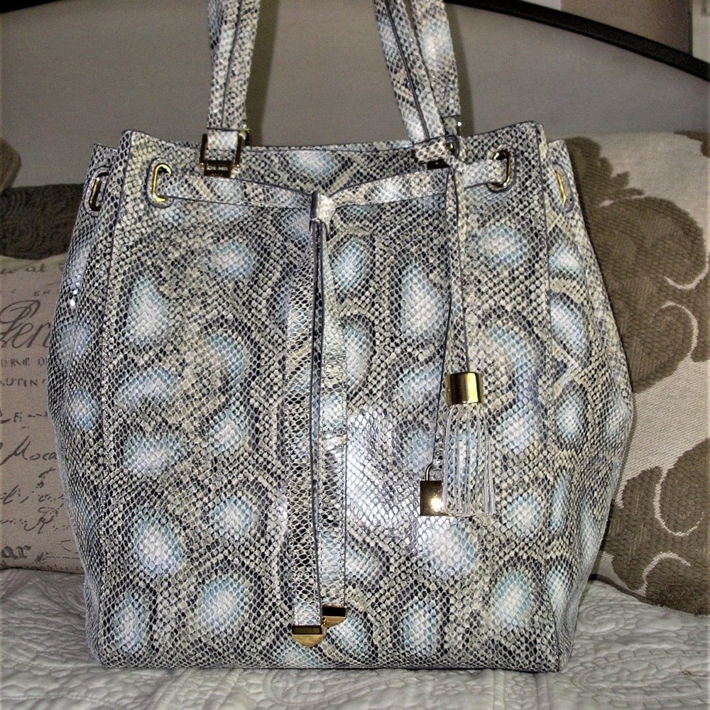 New G.I.L.I Large Aqua Anaconda Drawstring Purse